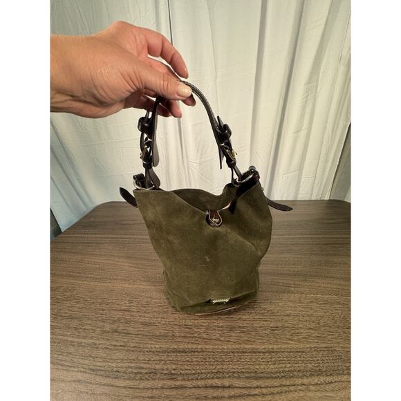 Dooney & Bourke Green Suede Bucket Bag | Vintage Leather Trim Purse - Picture 1 of 14